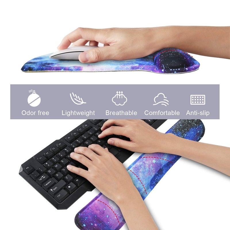 iVeze Mouse Pad with Wrist Support and Keyboard Wrist Rest Pad Set,Ergonomic Mouse Pads for Computers Laptop,Non-Slip Comfortable Mousepad w/Raised Memory Foam for Easy Typing & Pain Relief (Galaxy) - Image 3